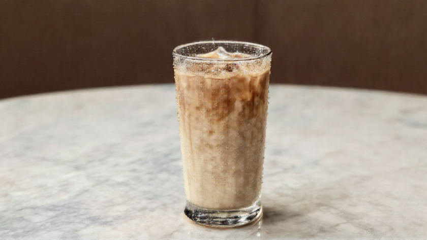 Nescafe Eiskaffee im Glas mit Eis und Milch